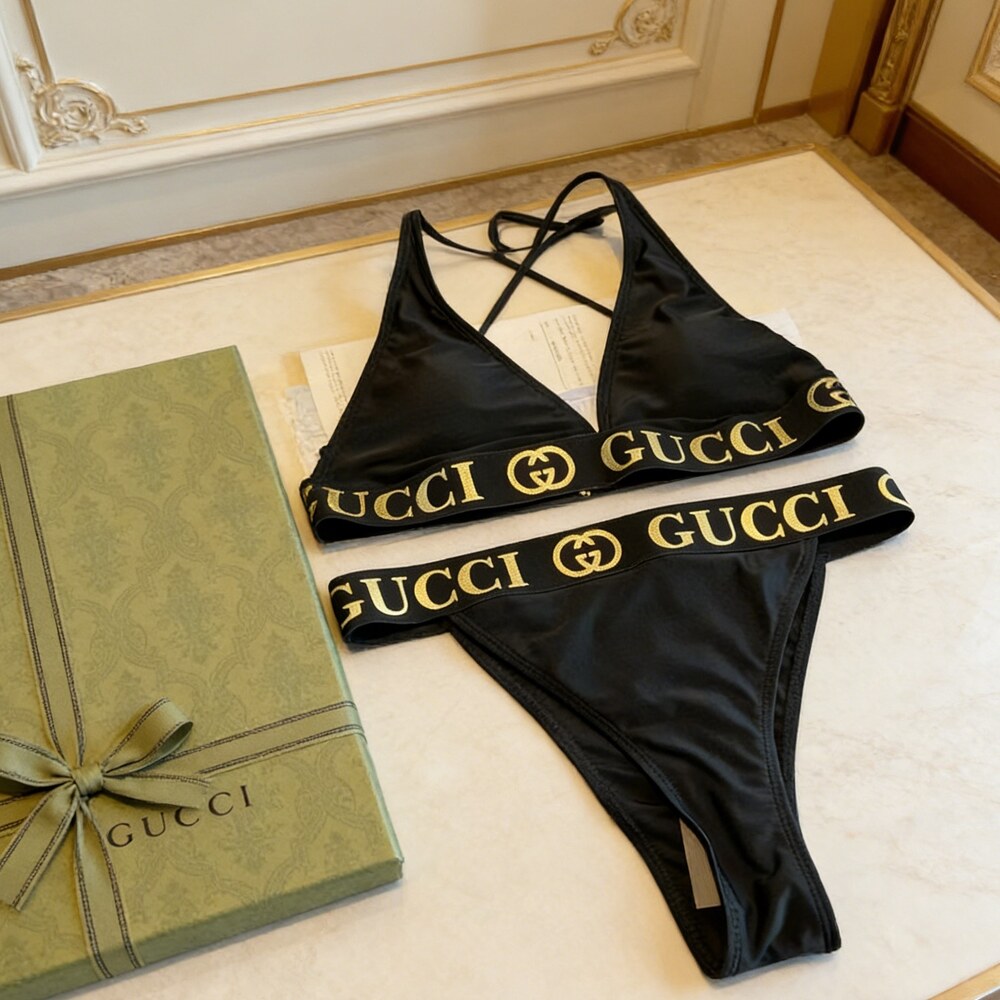 Gucci Black Tape Triangle Bikini Set